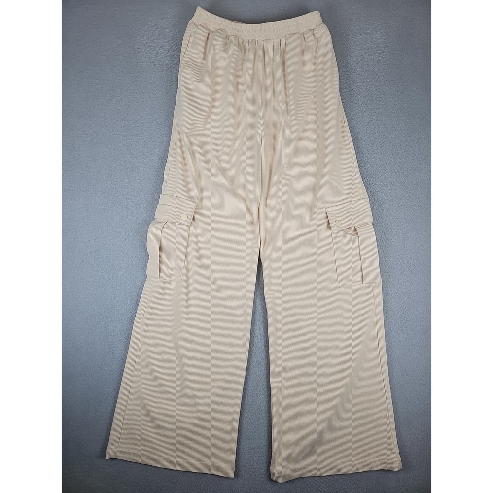 Princess Polly Wide Leg Pants Size 4 24x30 Cream Corduroy Cargo High Rise BOHO